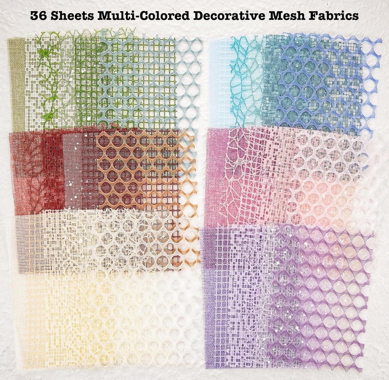 ARTSMONA 90 Sheets Scrapbook Paper and Decorative Mesh Fabric Assorted Set - 6 Pack Mixed Special Paper for Scrapbooking Planner Bullet Junk Journal Supplies Mixed Media Collage Card Embellishment 5.1x7 Inch - Image 4